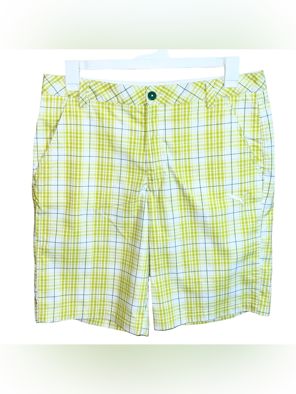 Puma Plaid Golf Shorts Men’s S Green White